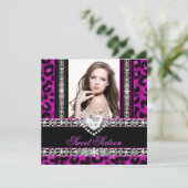 Sweet sixteen16パーティーピンクヒョウのダイヤモンド 招待状 (スタンド正面)