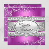 Sweet sixteen16パーティーピンクホワイトシルバーパール2 招待状 (正面/裏面)