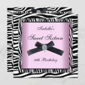 Sweet sixteen16パーティーピンク白黒ゼブラ5 招待状 (正面/裏面)