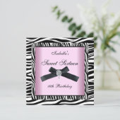 Sweet sixteen16パーティーピンク白黒ゼブラ5 招待状 (スタンド正面)