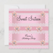 Sweet sixteen16パーティーフローラピンクホワイトスポット 招待状 (正面)