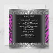 Sweet sixteen16パーティーホットピンクシルバーゼブラブラック 招待状 (裏面)