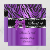 Sweet sixteen16パープルシルバーブラックゼブラヒョウ 招待状 (正面/裏面)