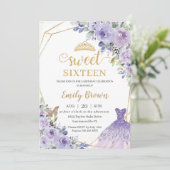 Sweet sixteen16パープルフローラプリンセス誕生日 招待状 (スタンド正面)