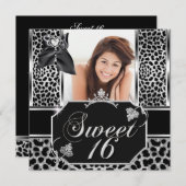 Sweet sixteen16ヒョウ誕生日パーティー写真 招待状 (正面/裏面)