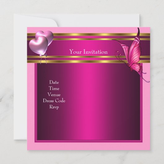 Sweet sixteen16ピンクフラワーバタフライ誕生日 招待状 (裏面)