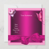 Sweet sixteen16ピンクフラワーバタフライ誕生日 招待状 (裏面)