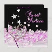 Sweet sixteen16ピンクマスクハート星 招待状 (正面/裏面)