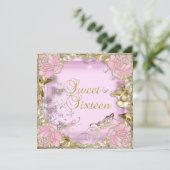 Sweet sixteen16ピンク金ゴールドフローラ 招待状 (スタンド正面)