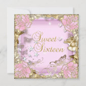 Sweet sixteen16ピンク金ゴールドフローラ 招待状 (正面)