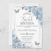 Sweet sixteen16ベビーブルーフローラ蝶16th 招待状 (正面)