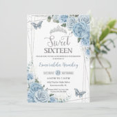 Sweet sixteen16ベビーブルーフローラ蝶16th 招待状 (スタンド正面)