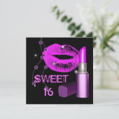 Sweet sixteen16ホットピンクリップブラックリップスティック 招待状 (スタンド正面)