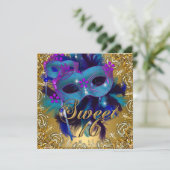 Sweet sixteen16マスカレード青金ゴールド紫 招待状 (スタンド正面)