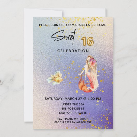 *～*SWEET SIXTEEN16人の人魚グラデーションの誕生日パーティー  招待状 (裏面)