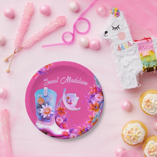 Sweet sixteen16女性のカーボーイフローラピンク誕生日 ペーパープレート (パーティー)