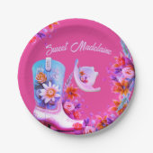 Sweet sixteen16女性のカーボーイフローラピンク誕生日 ペーパープレート (正面)