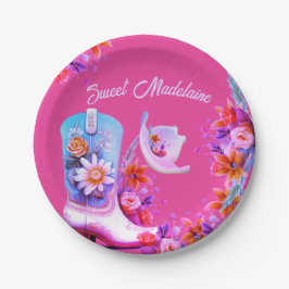 Sweet sixteen16女性のカーボーイフローラピンク誕生日 ペーパープレート