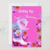 Sweet sixteen16女性のカーボーイフローラピンク誕生日 招待状 (正面)