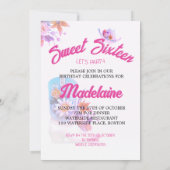 Sweet sixteen16女性のカーボーイフローラピンク誕生日 招待状 (裏面)