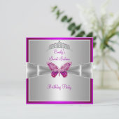 Sweet sixteen16明るい赤紫色ピンクシルバーティアラ3 招待状 (スタンド正面)