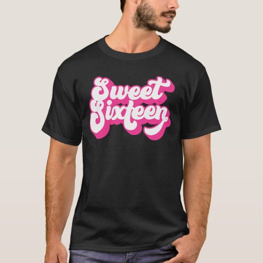 Sweet sixteen16歳ガールズウィメンズピンク16位B Tシャツ (正面)