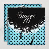 Sweet sixteen16水玉模様ブラック&ホワイトブルー 招待状 (正面/裏面)