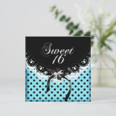 Sweet sixteen16水玉模様ブラック&ホワイトブルー 招待状 (スタンド正面)