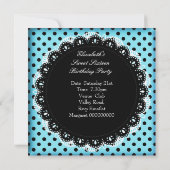 Sweet sixteen16水玉模様ブラック&ホワイトブルー 招待状 (裏面)