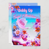 Sweet sixteen16番目のビーチ女性のカーボーイフローラ誕生日 招待状 (正面/裏面)