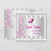 Sweet sixteen16番目エレガントの宝石ホワイトピンク 招待状 (正面/裏面)