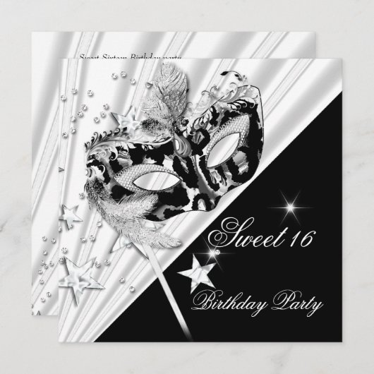 Sweet sixteen16白黒シルバーマスク 招待状 (正面/裏面)
