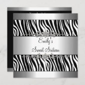 Sweet sixteen16白黒ゼブラシルバー誕生日 招待状 (正面/裏面)