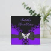 Sweet sixteen16紫バタフライホワイトレース 招待状 (スタンド正面)