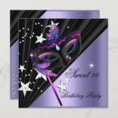 Sweet sixteen16薄紫ブラックシルバーマスク 招待状 (正面/裏面)