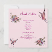 Sweet sixteen16誕生日かわいらしピンクフローラ4 招待状 (裏面)