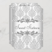 Sweet sixteen16誕生日シルバーホワイトパール2 招待状 (正面/裏面)