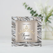 Sweet sixteen16誕生日ゼブラシルバーブラック金ゴールド 招待状 (スタンド正面)