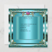 Sweet sixteen16誕生日ティール（緑がかった色）ブルー金ゴールドフローラ 招待状 (裏面)
