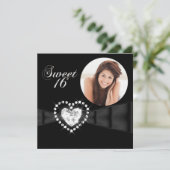Sweet sixteen16誕生日パーティフォトブラック 招待状 (スタンド正面)