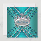 Sweet sixteen16誕生日パーティーティール(緑がかった色)ブルービーズ 招待状 (正面)