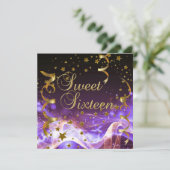 Sweet sixteen16誕生日パーティーパープル金ゴールドスター 招待状 (スタンド正面)