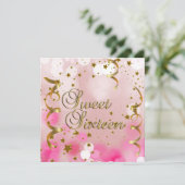 Sweet sixteen16誕生日パーティーピンク金ゴールドスター 招待状 (スタンド正面)
