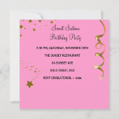 Sweet sixteen16誕生日パーティーピンク金ゴールドスター 招待状 (裏面)