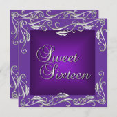 Sweet sixteen16誕生日パーティーブライト深い紫 招待状 (正面/裏面)
