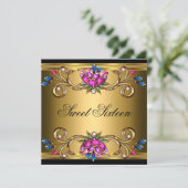 Sweet sixteen16誕生日パーティーブラック金ゴールドピンク 招待状 (スタンド正面)