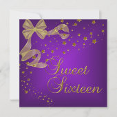 Sweet sixteen16誕生日パーティー金ゴールドスターズパープル 招待状 (正面)