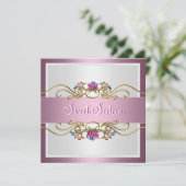 Sweet sixteen16誕生日ピかわいらしンクフローラ 招待状 (スタンド正面)