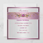 Sweet sixteen16誕生日ピかわいらしンクフローラ 招待状 (裏面)