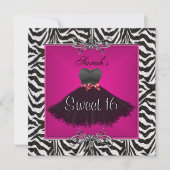 Sweet sixteen16誕生日ピンクゼブラブラックドレス 招待状 (正面)